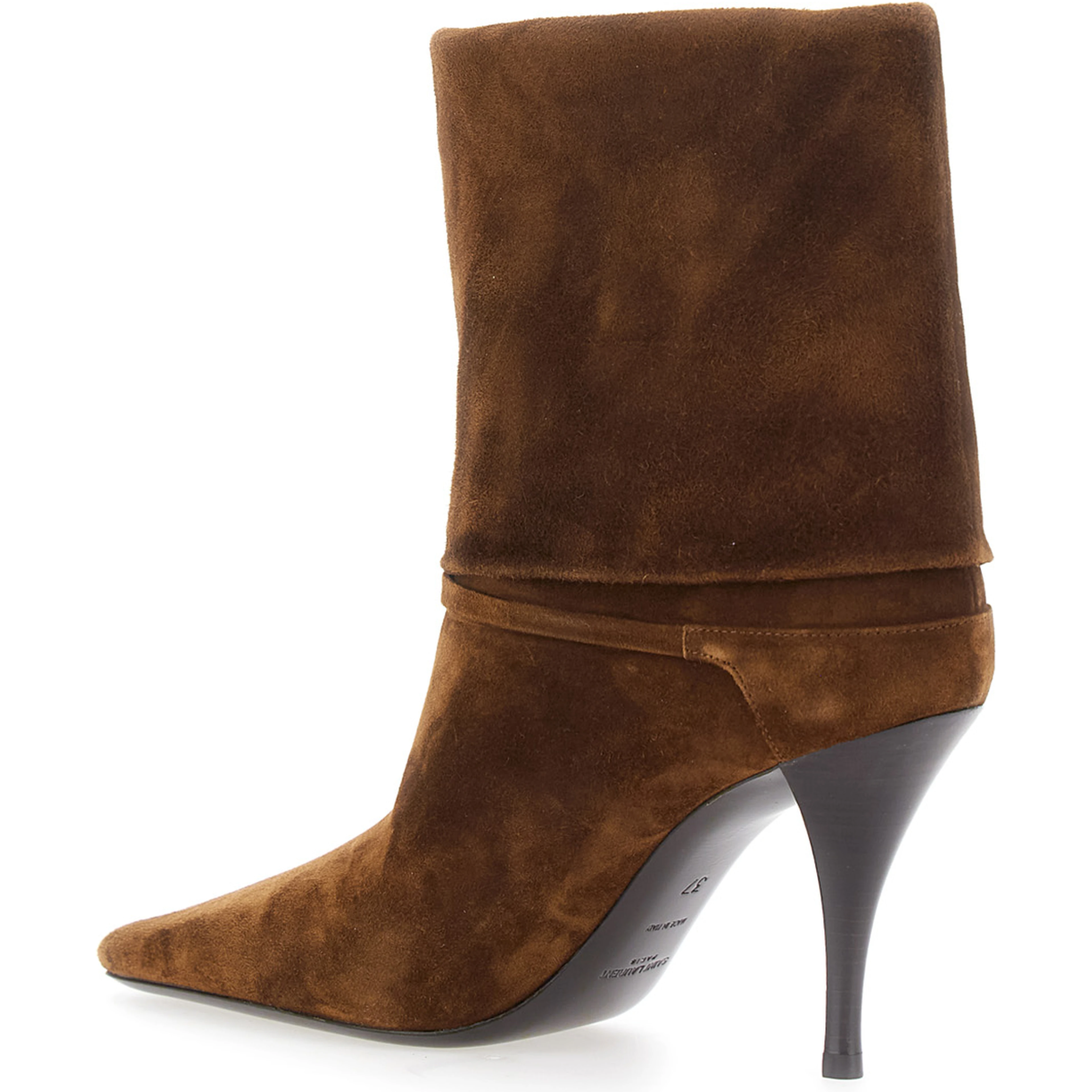 Niki Brown Ankle Strap Booties with Cassandre Charm in Suede for Women