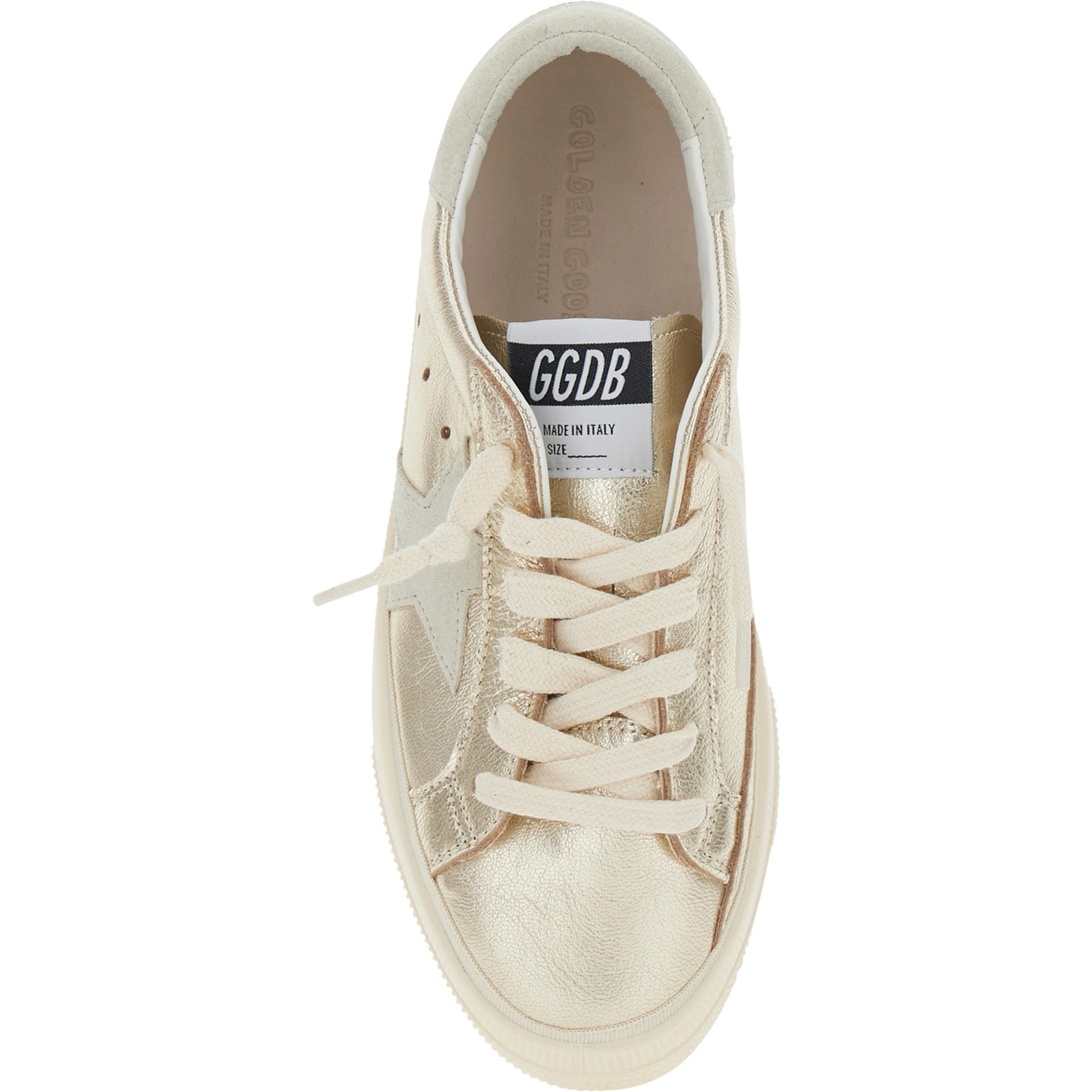 May Metallic Low Top Sneakers with Logo on the Tongue and Star Detail on the Side in Laminated Leather Girl