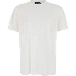 Crew Neck T-Shirt with Logo Embroidery on the Front in Cotton Blend White Men