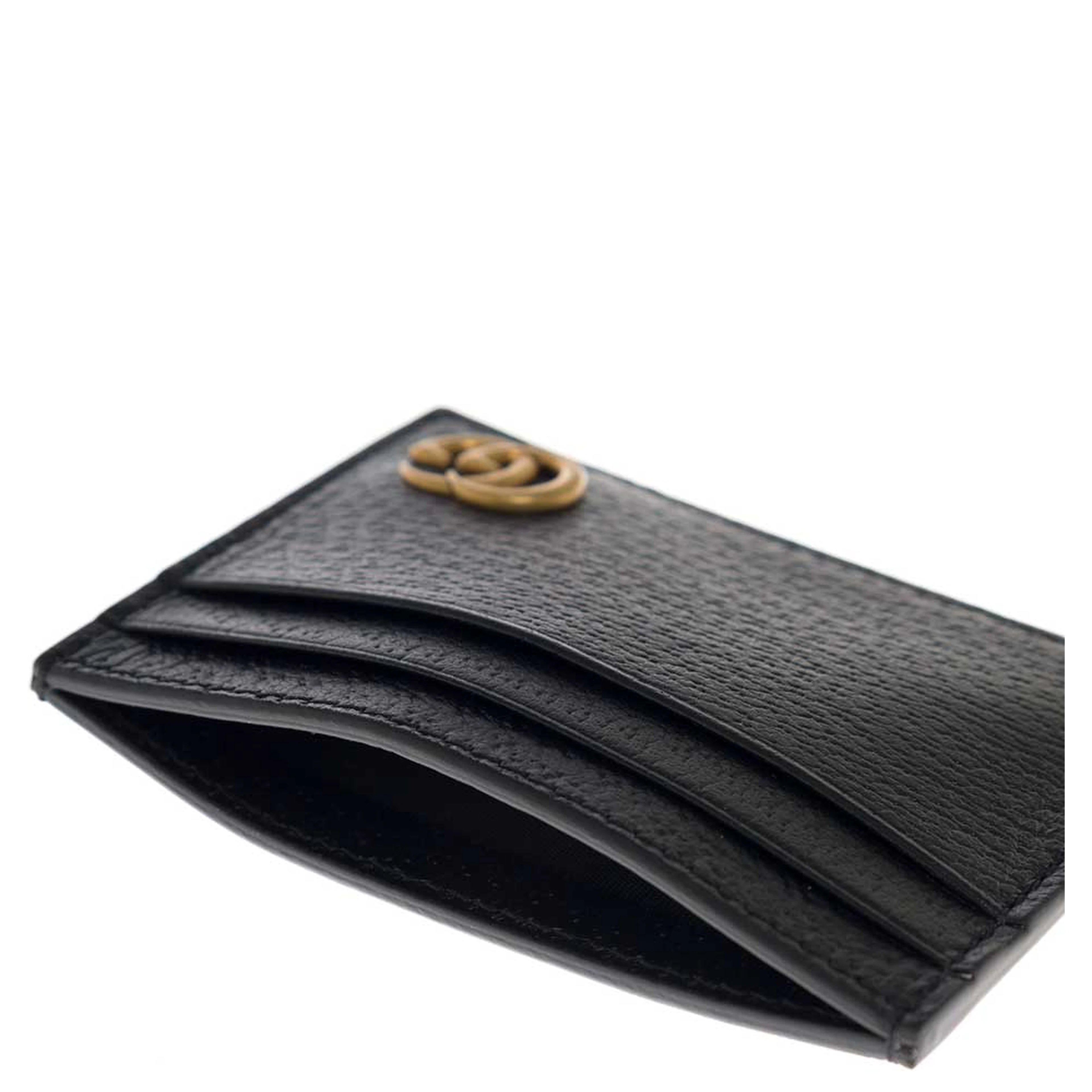 Card holder with GG plaque on the front in Black Leather for Men