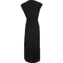 NAERYS black Long dress with asymmetric design and all-over ruching in fabric for women