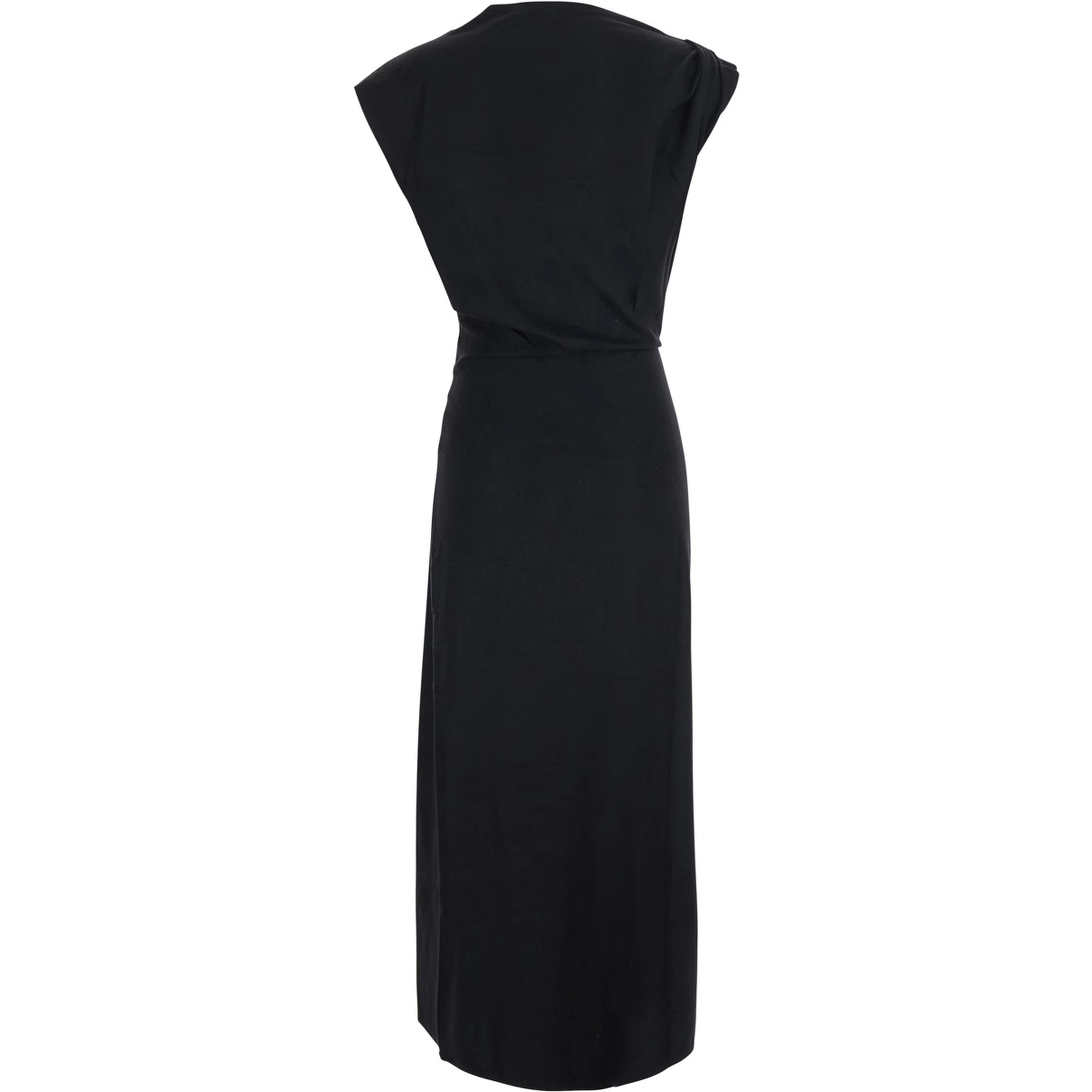 NAERYS black Long dress with asymmetric design and all-over ruching in fabric for women