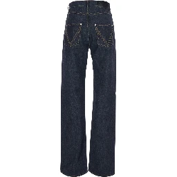 Blue Jeans with contrasting stitching and logo patch on the back in denim for women