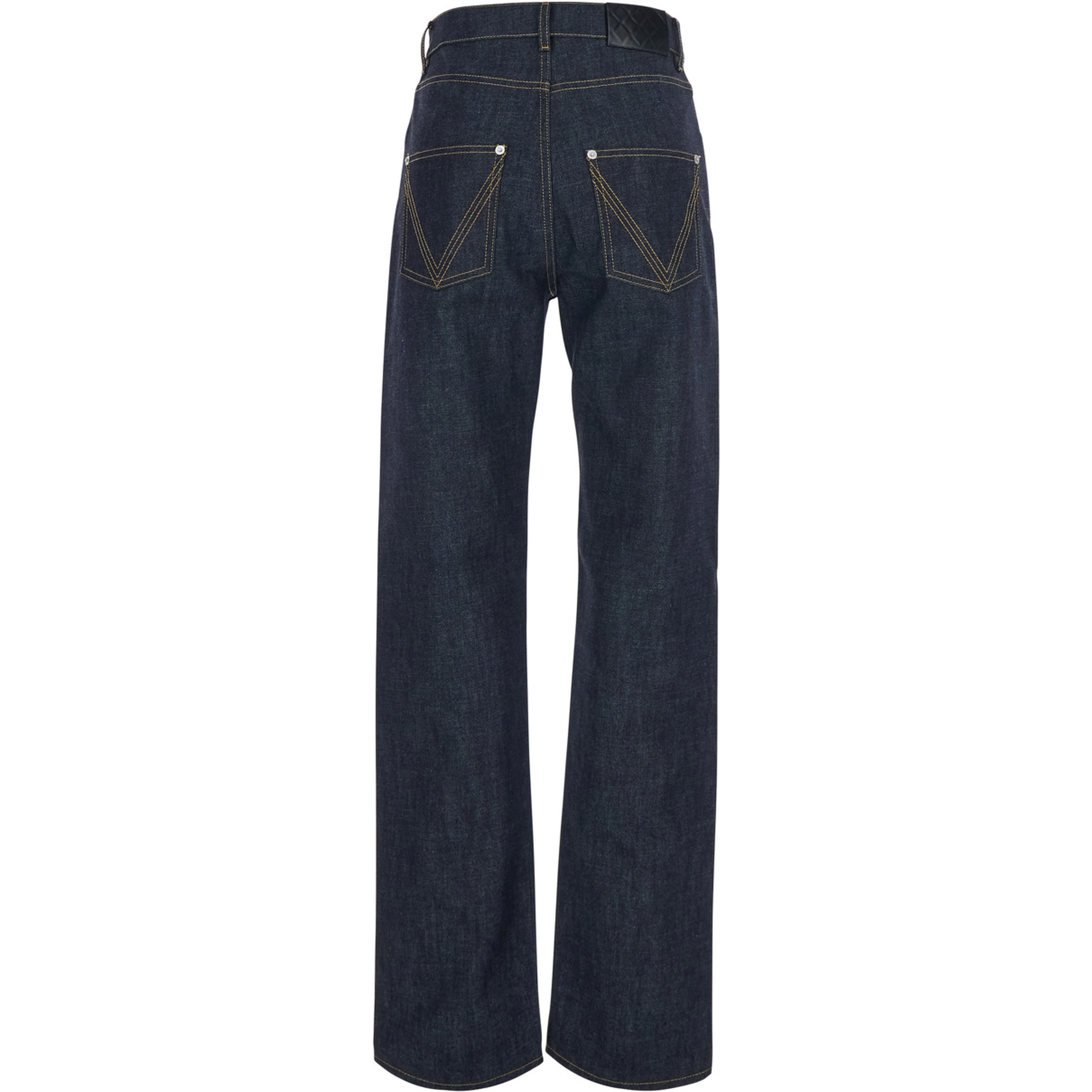 Blue Jeans with contrasting stitching and logo patch on the back in denim for women