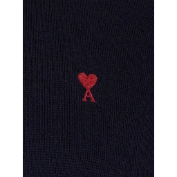 Crewneck Sweater with ADC Embroidery on the Front in Wool Blend Blue Men
