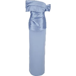 Lucine Light blue off-shoulder long dress with concealed zip closure in tech fabric for women