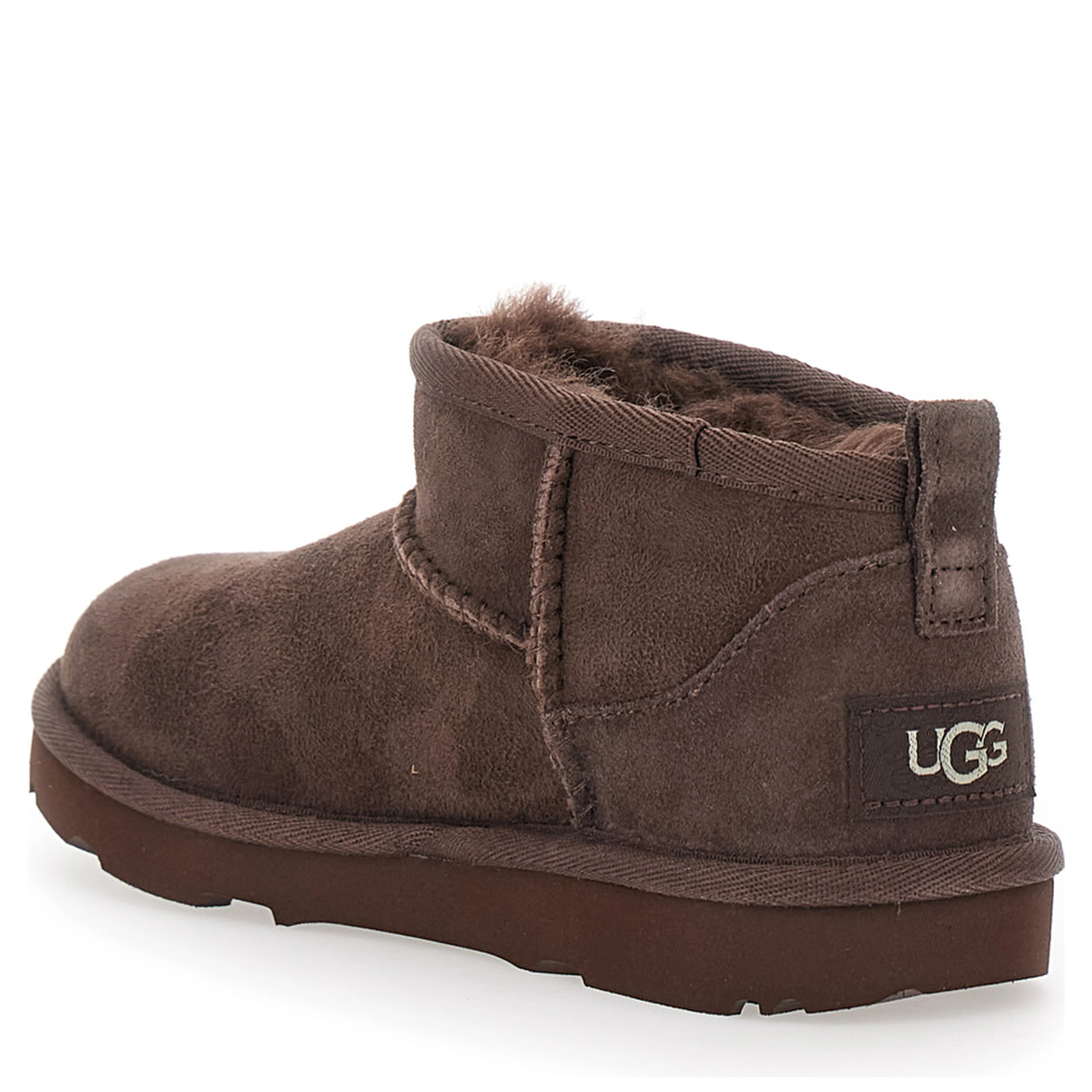 حذاء UGG Ultra Mini Boots بخياطة متناسقة اللون من جلد الغزال البني للبنات