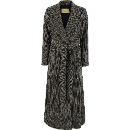Gray Coat with notched revers and front belt in wool blend for women
