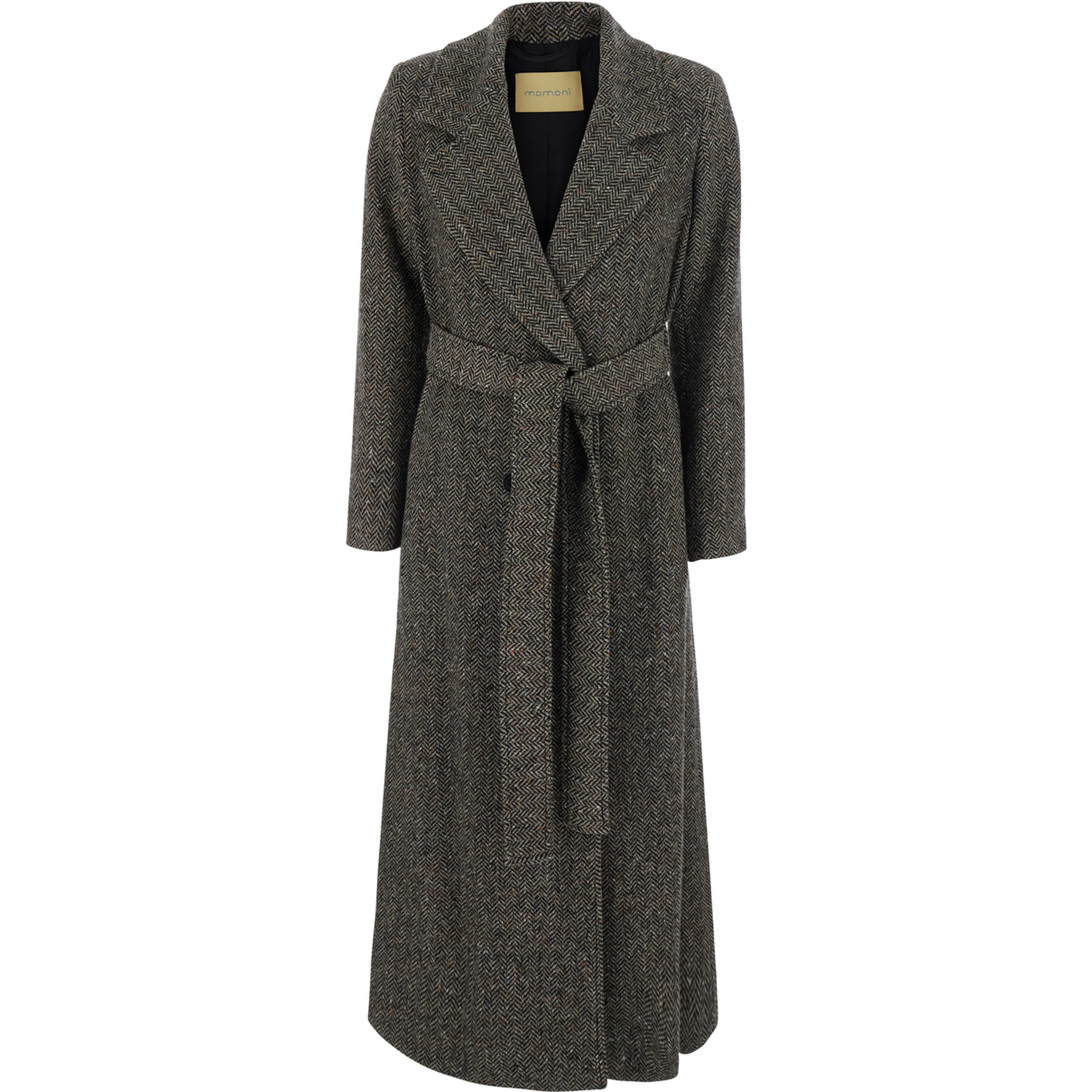 Gray Coat with notched revers and front belt in wool blend for women