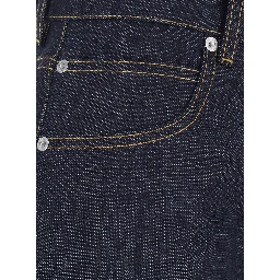 Blue Jeans with contrasting stitching and logo patch on the back in denim for women