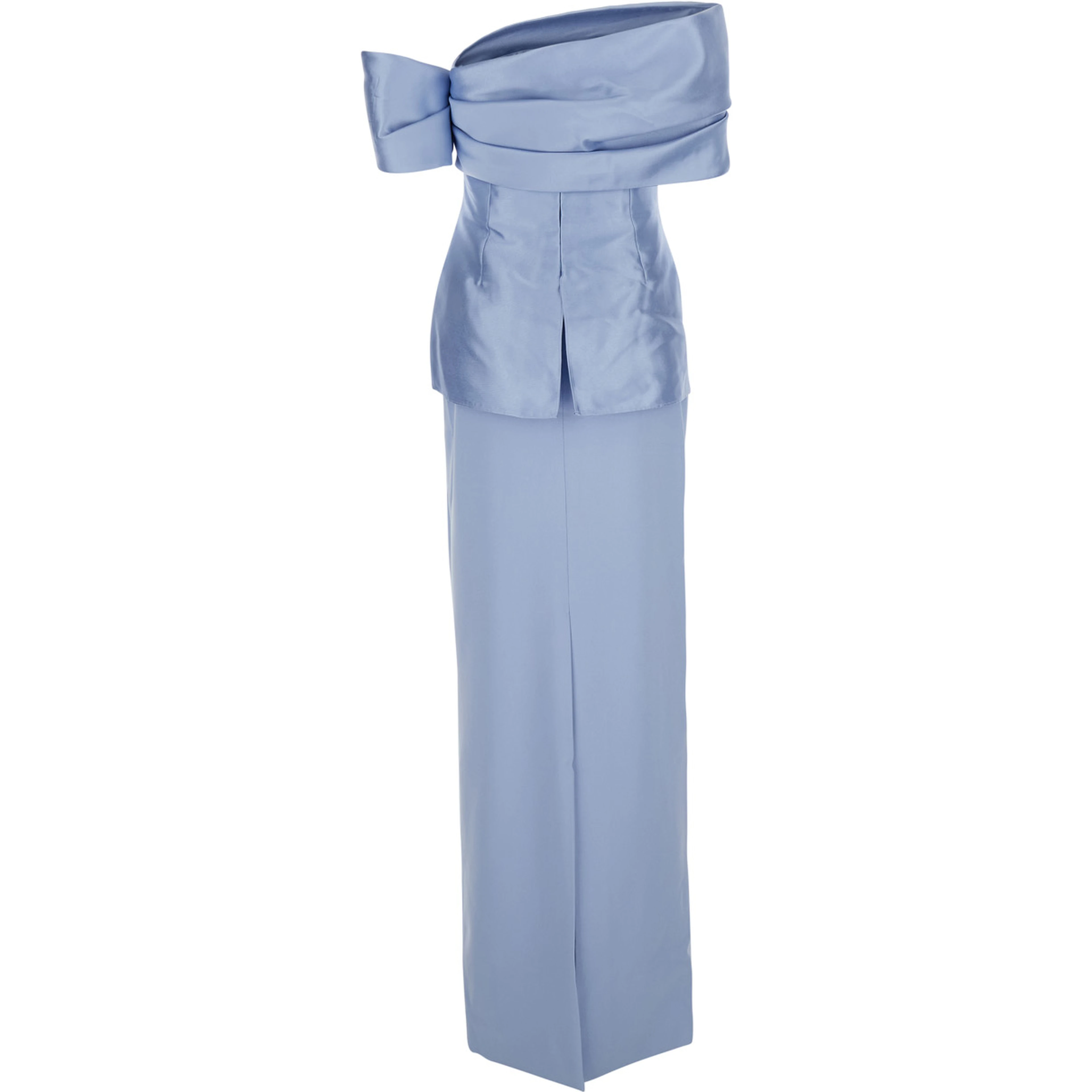 Lucine Light blue off-shoulder long dress with concealed zip closure in tech fabric for women