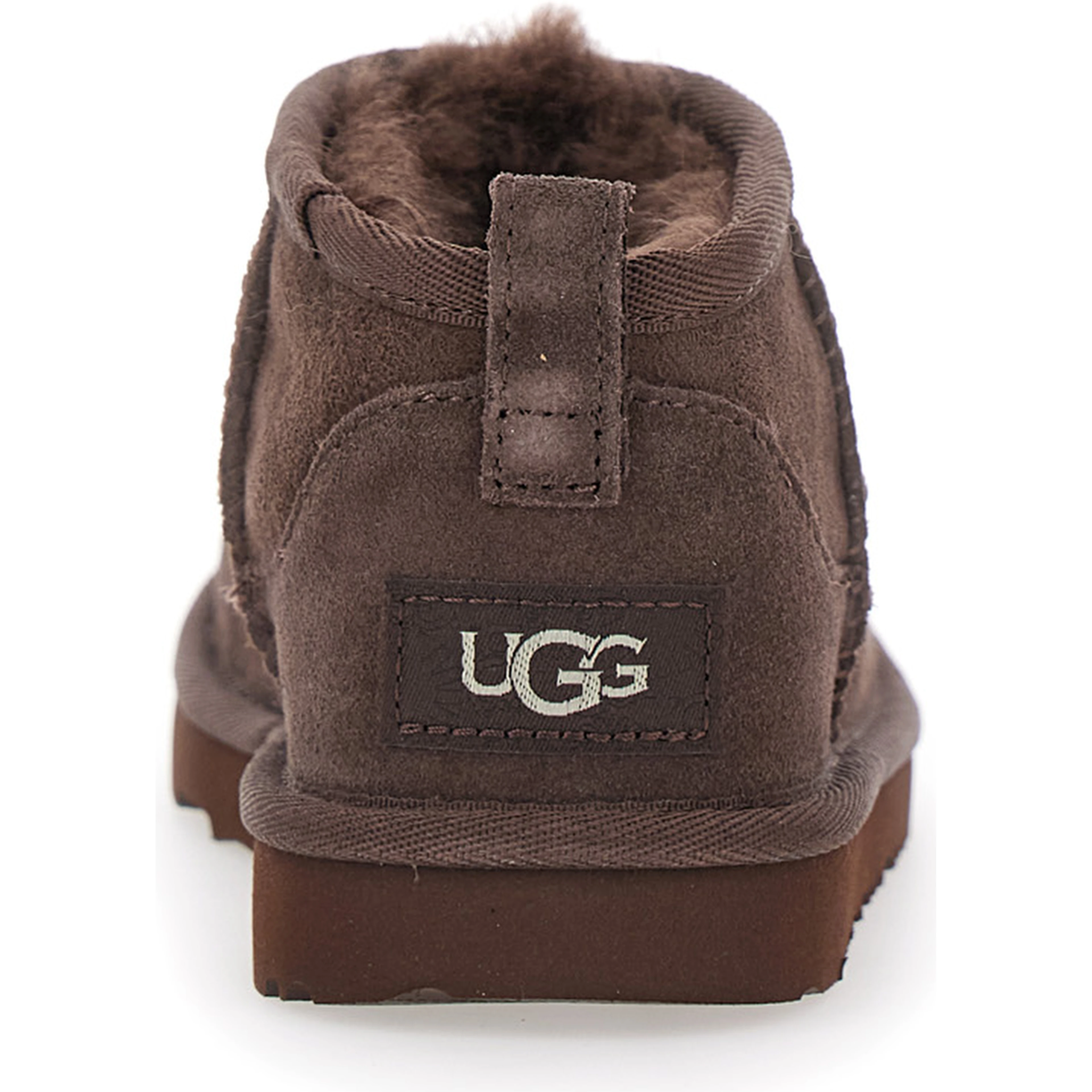 حذاء UGG Ultra Mini Boots بخياطة متناسقة اللون من جلد الغزال البني للبنات