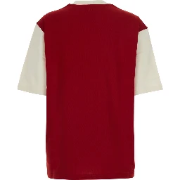 red T-shirt with embroidered logo on the front in cotton for women