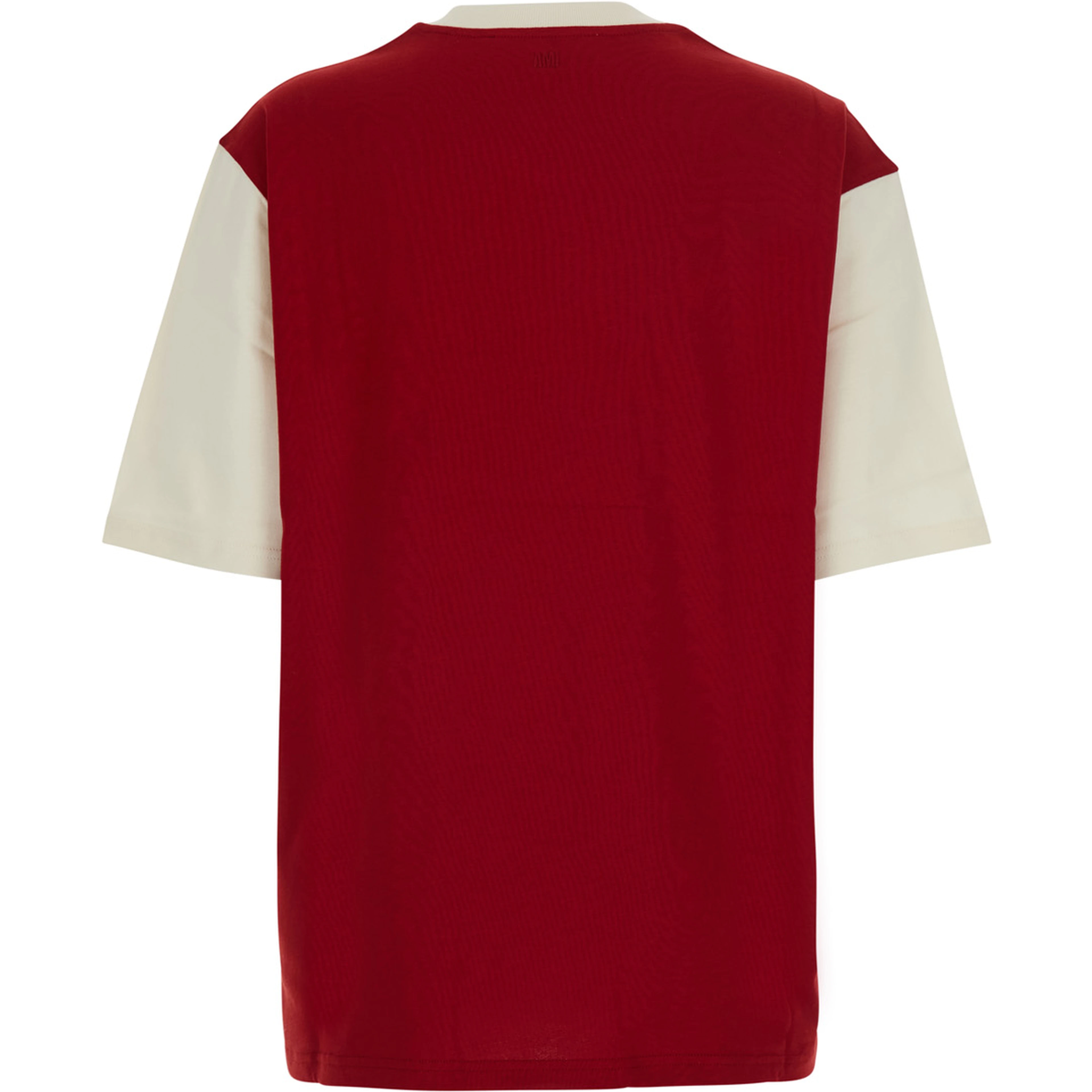 red T-shirt with embroidered logo on the front in cotton for women