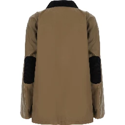 Beige Jacket with classic collar and patch elbows in cotton for women