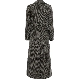 Gray Coat with notched revers and front belt in wool blend for women