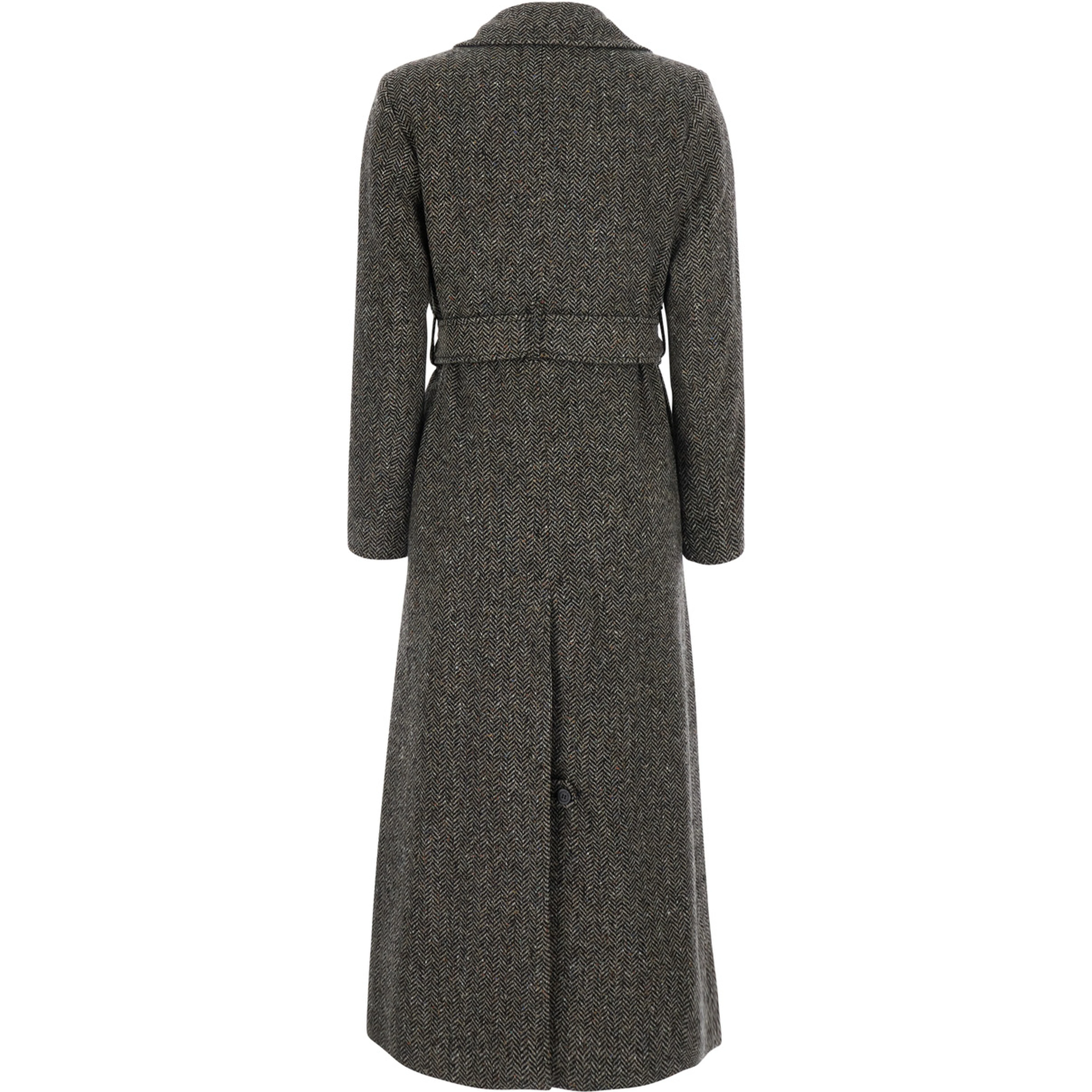 Gray Coat with notched revers and front belt in wool blend for women