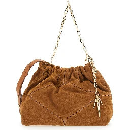 June Beige Shoulder bag with chain strap and charms in suede for women