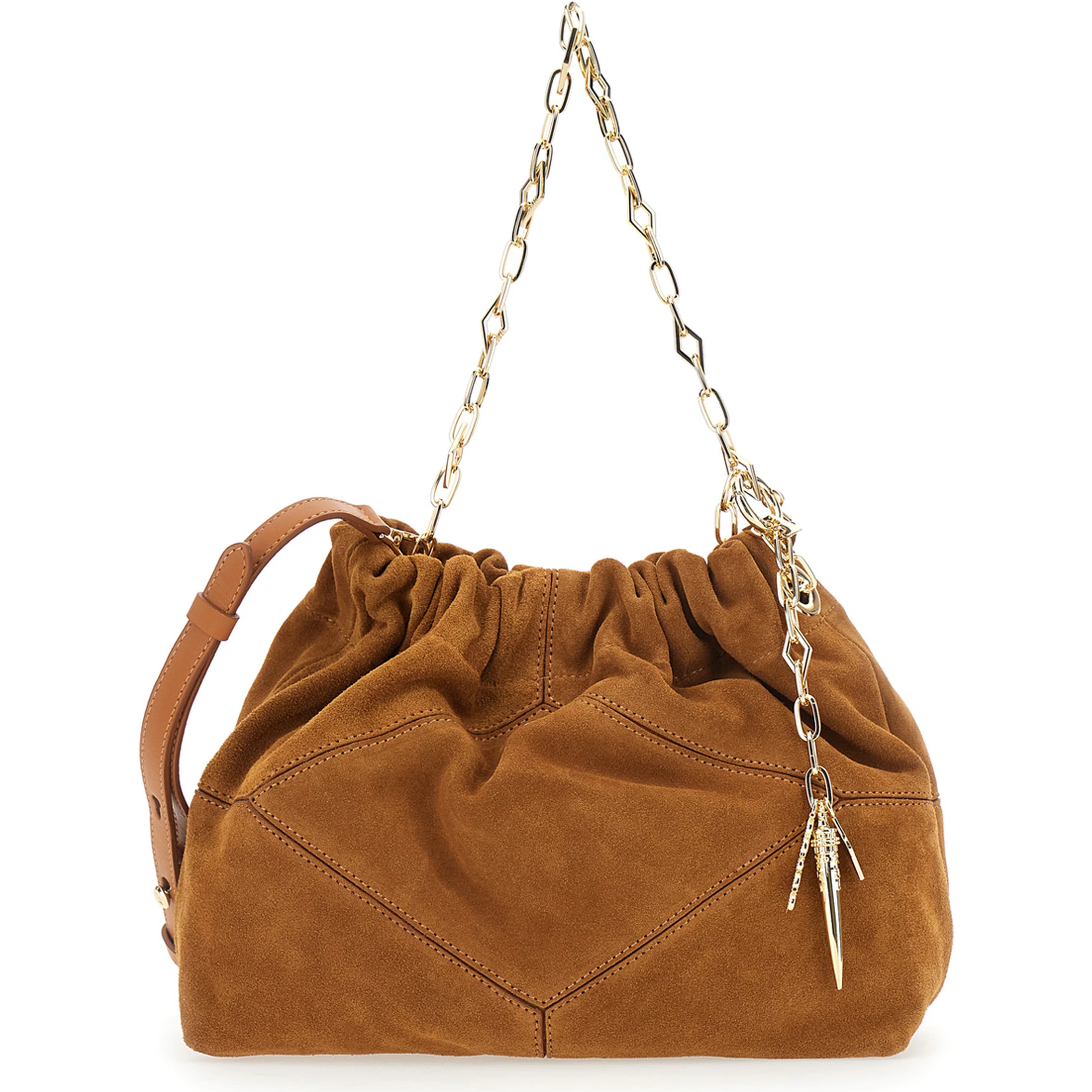 June Beige Shoulder bag with chain strap and charms in suede for women