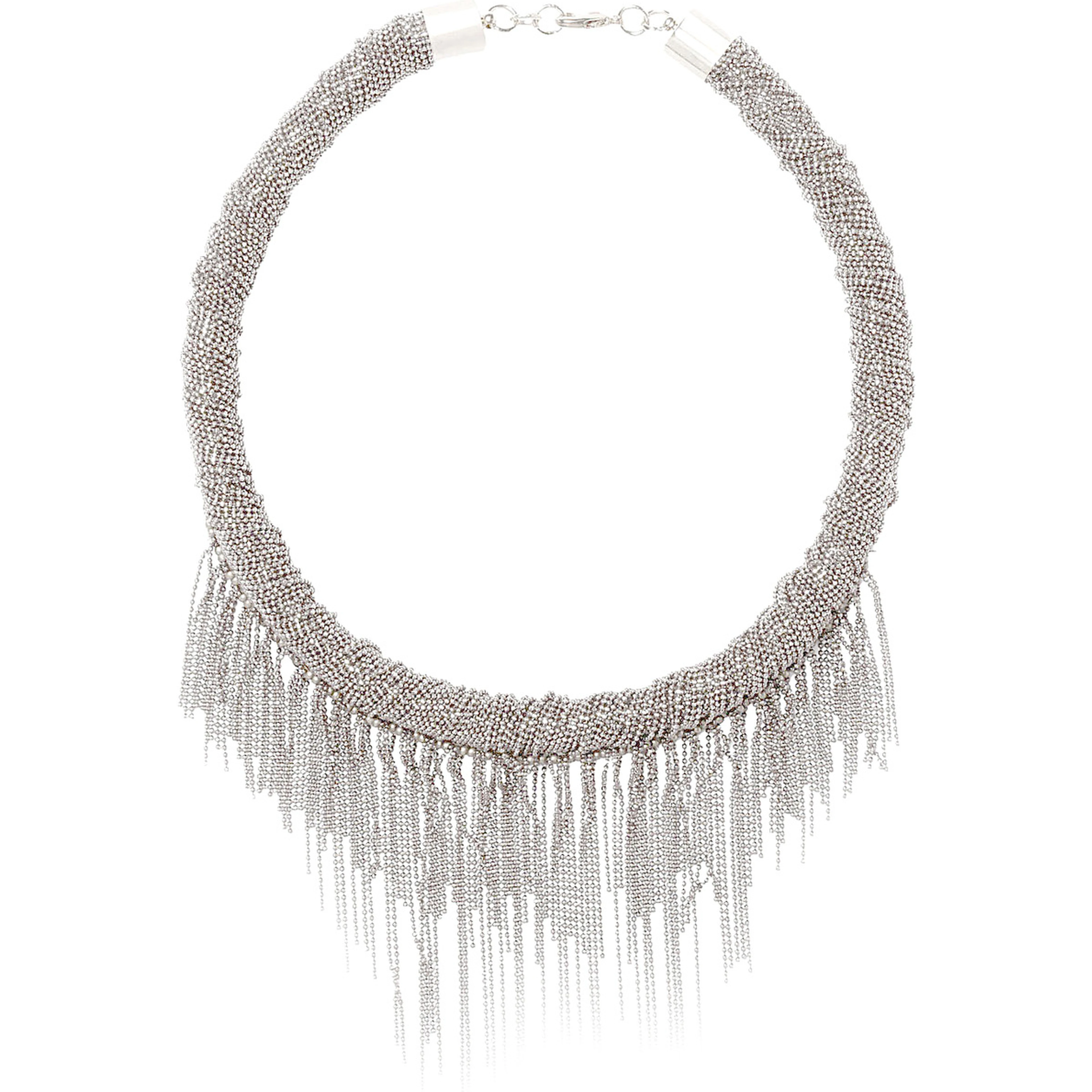silver colored Necklace with all-over rhinestone details in metal for women