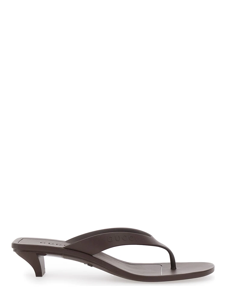 Vittoria Brown Heeled Sandals with Embossed Logo in Rubber for Women