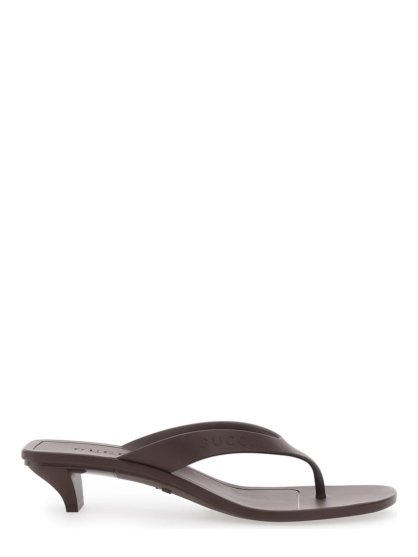 Vittoria Brown Heeled Sandals with Embossed Logo in Rubber for Women