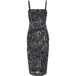 Multicolor Midi Dress with Spaghetti Straps and  All-Over Sequins ZigZag Motif in Tech Fabric for Women