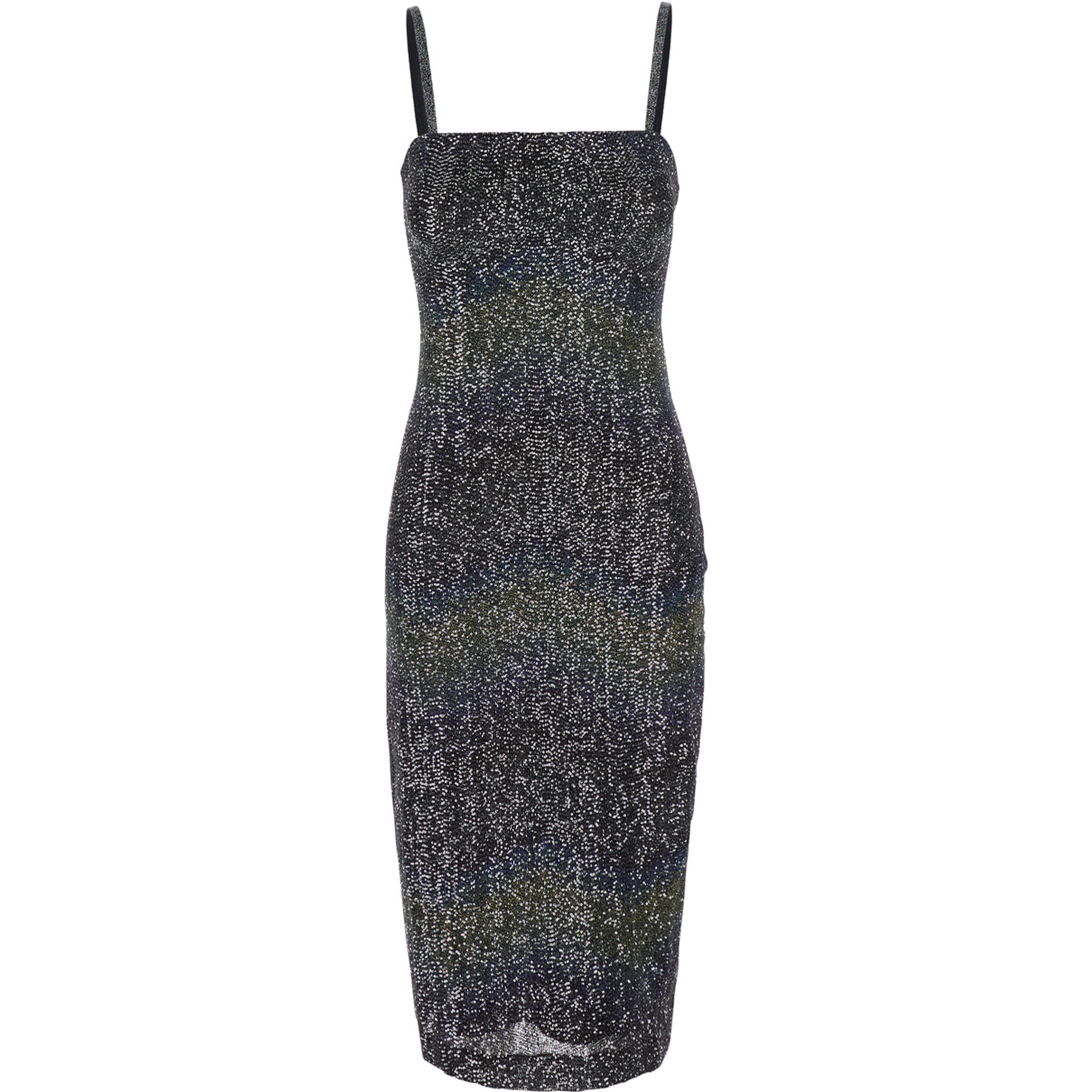 Multicolor Midi Dress with Spaghetti Straps and  All-Over Sequins ZigZag Motif in Tech Fabric for Women