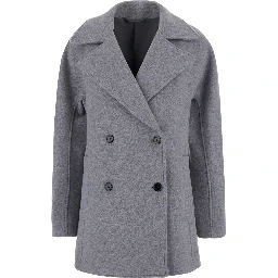 Gray Double-breasted Jacket with Notched Revers in Wool Blend Women