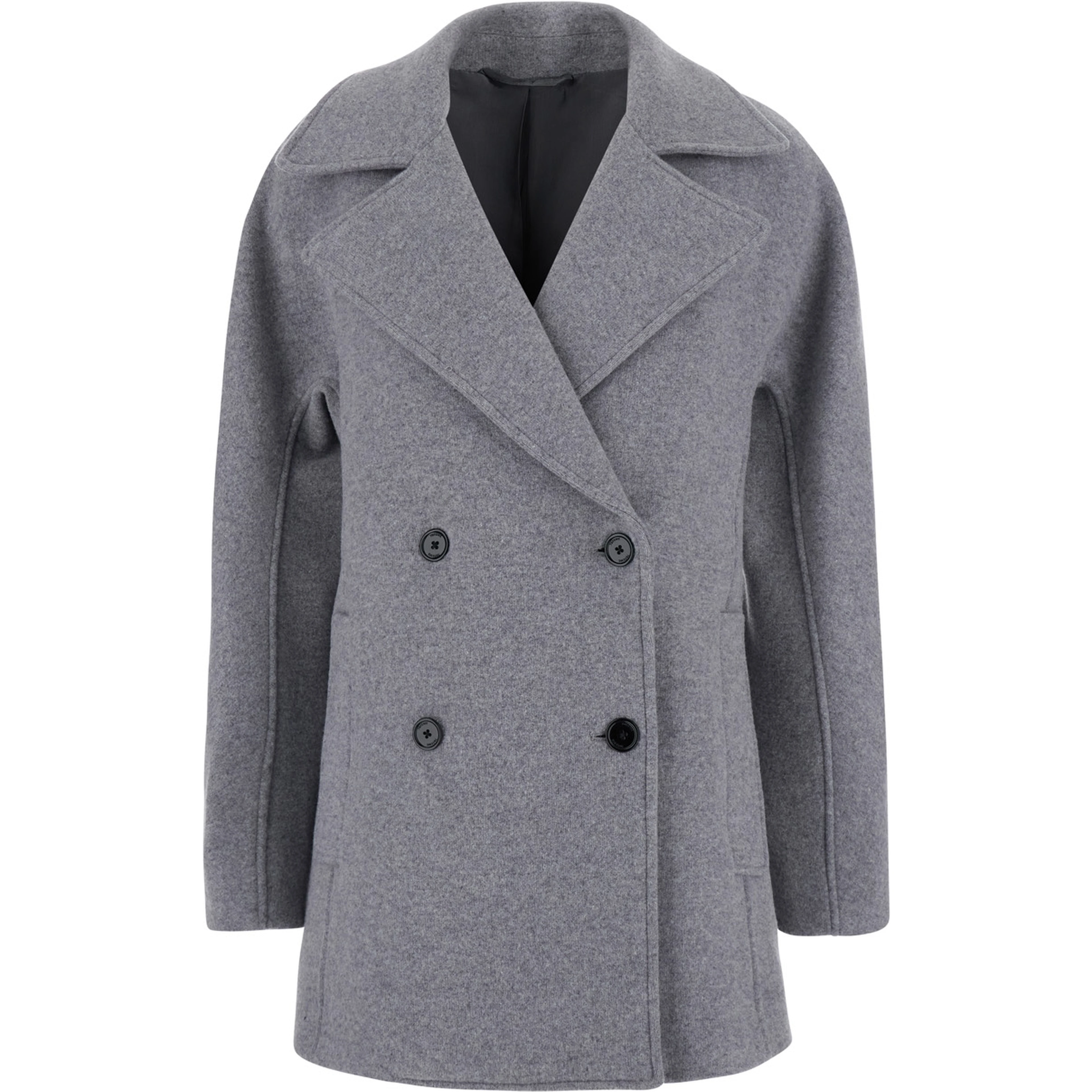 Gray Double-breasted Jacket with Notched Revers in Wool Blend Women