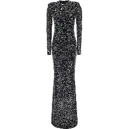 Kaira black Long dress with all-over applied rhinestones in fabric for women
