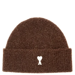 Beanie with AMI de Coeur logo and brown Tech Fabric unisex