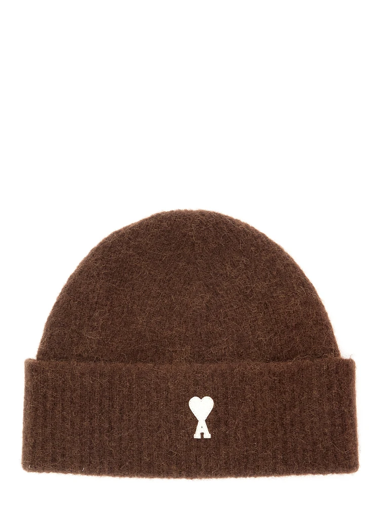 Beanie with AMI de Coeur logo and brown Tech Fabric unisex
