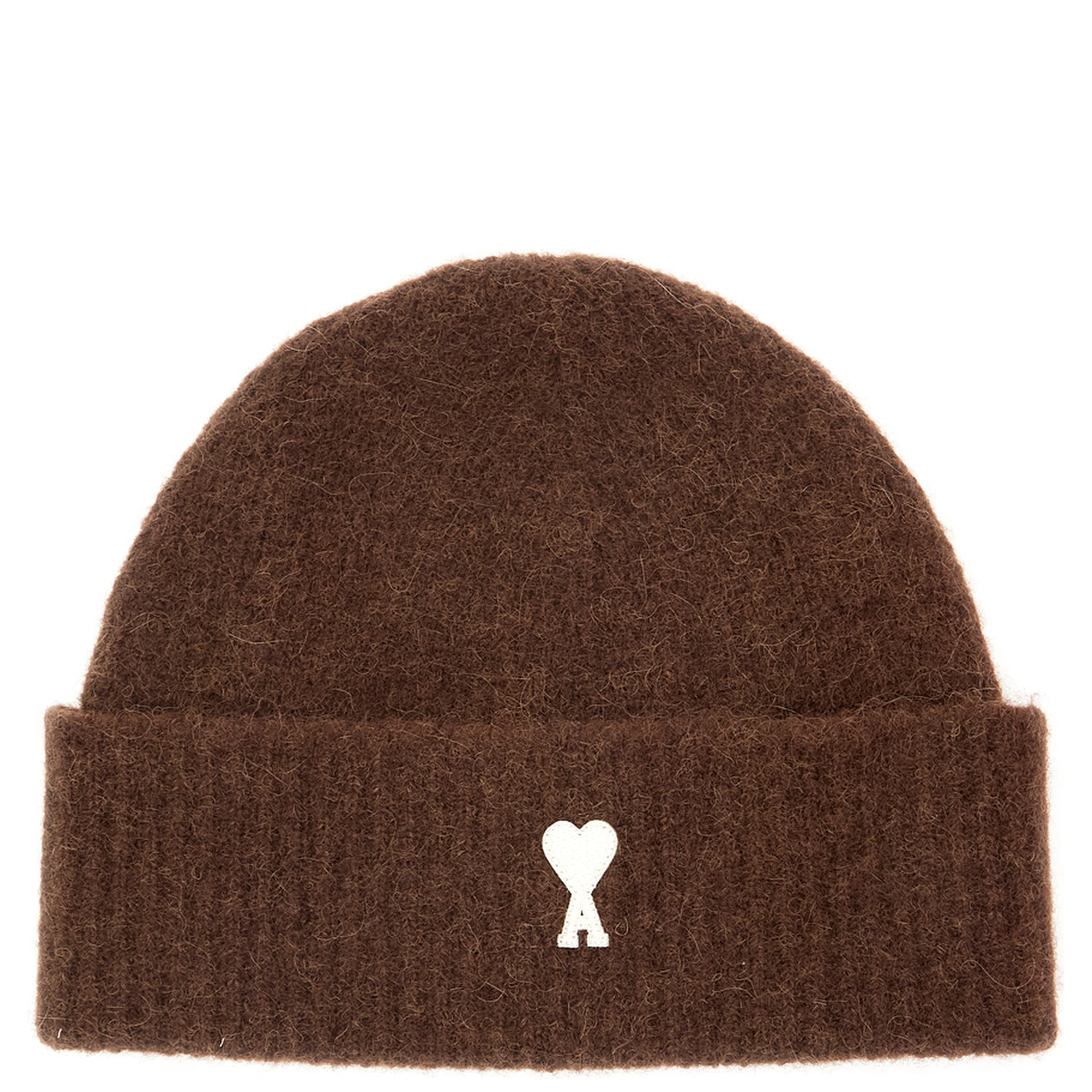 Beanie with AMI de Coeur logo and brown Tech Fabric unisex