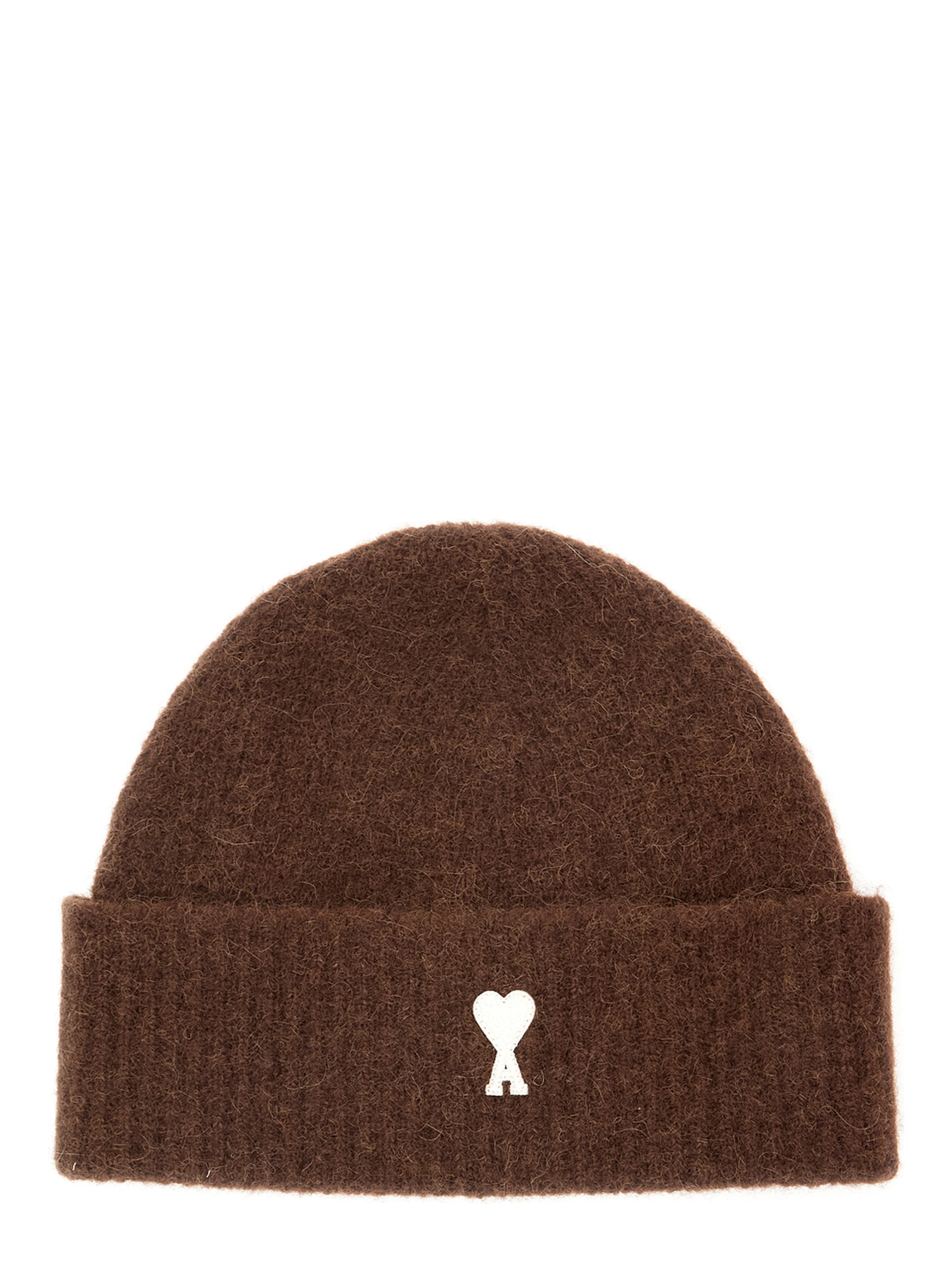 Beanie with AMI de Coeur logo and brown Tech Fabric unisex