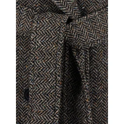 Gray Coat with notched revers and front belt in wool blend for women