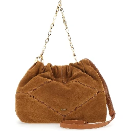 June Beige Shoulder bag with chain strap and charms in suede for women