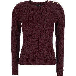 bordeaux Crewneck sweater with cable knit and logo on the front in cotton Blend women