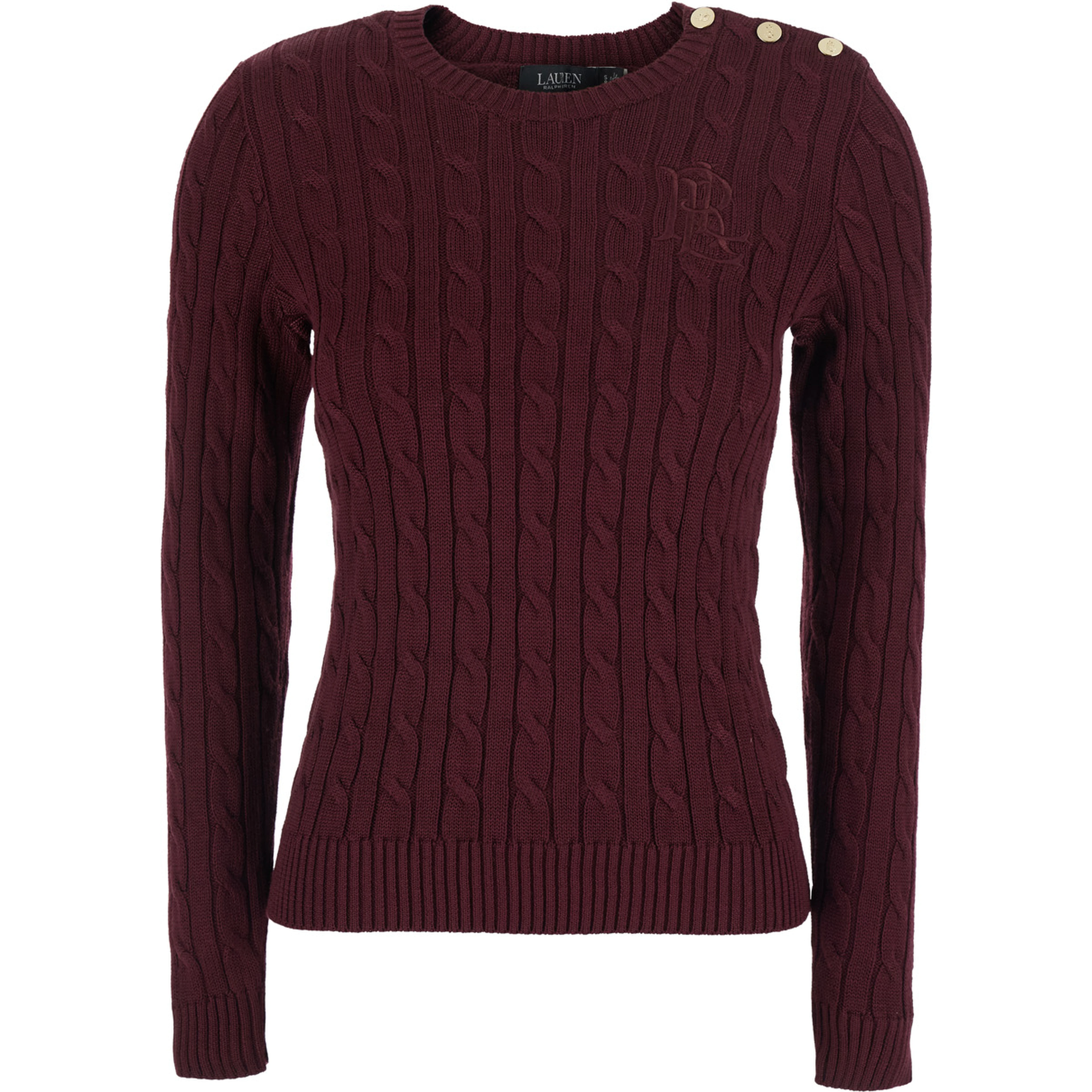 bordeaux Crewneck sweater with cable knit and logo on the front in cotton Blend women