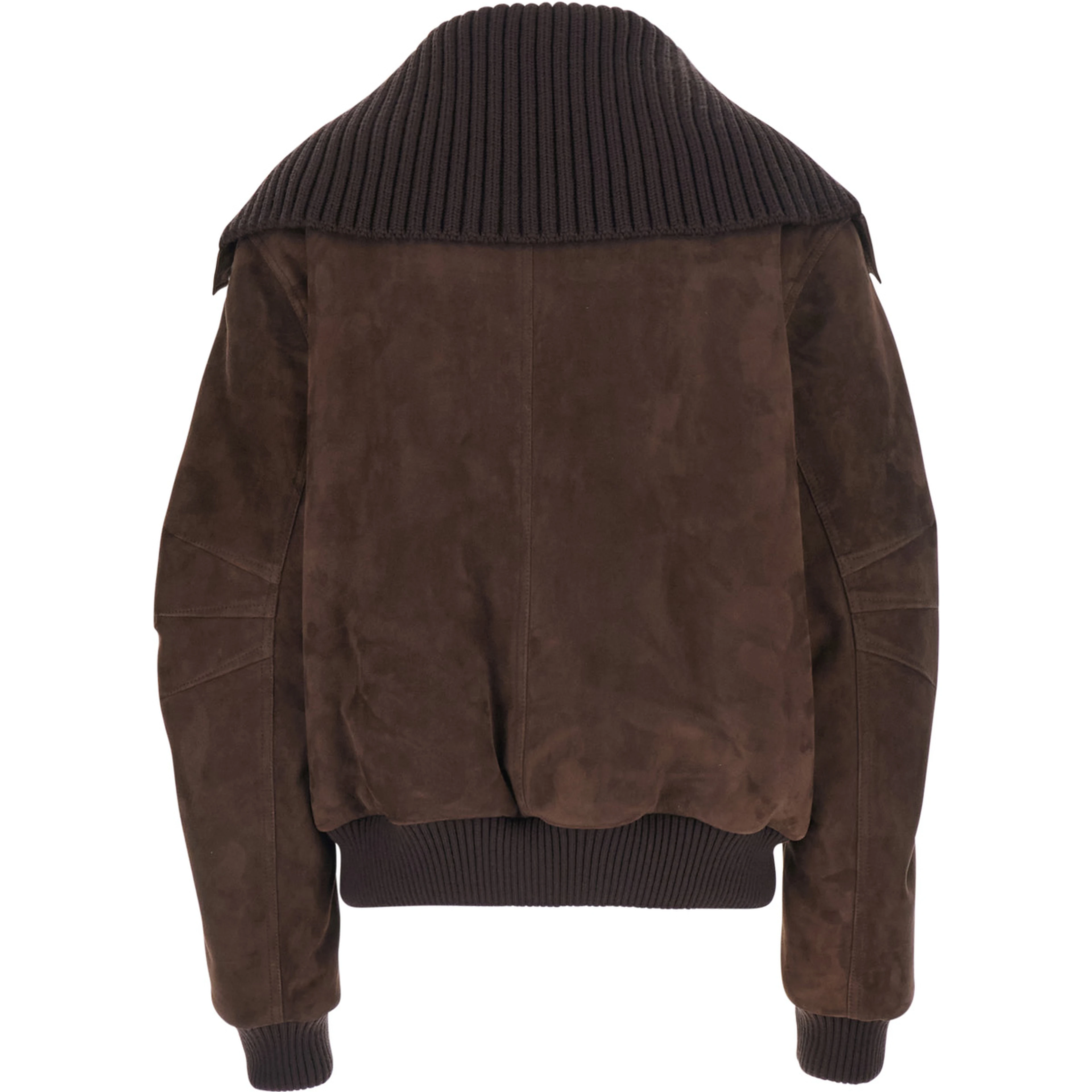Brown Bomber Jacket with High Ribbed Collar in Suede for Women