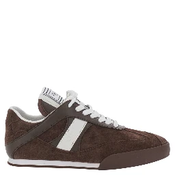 Brown Low Top Sneakers with Logo Patch on the Tongue in Suede for Women
