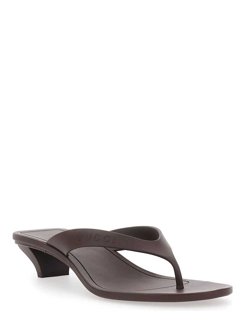Vittoria Brown Heeled Sandals with Embossed Logo in Rubber for Women