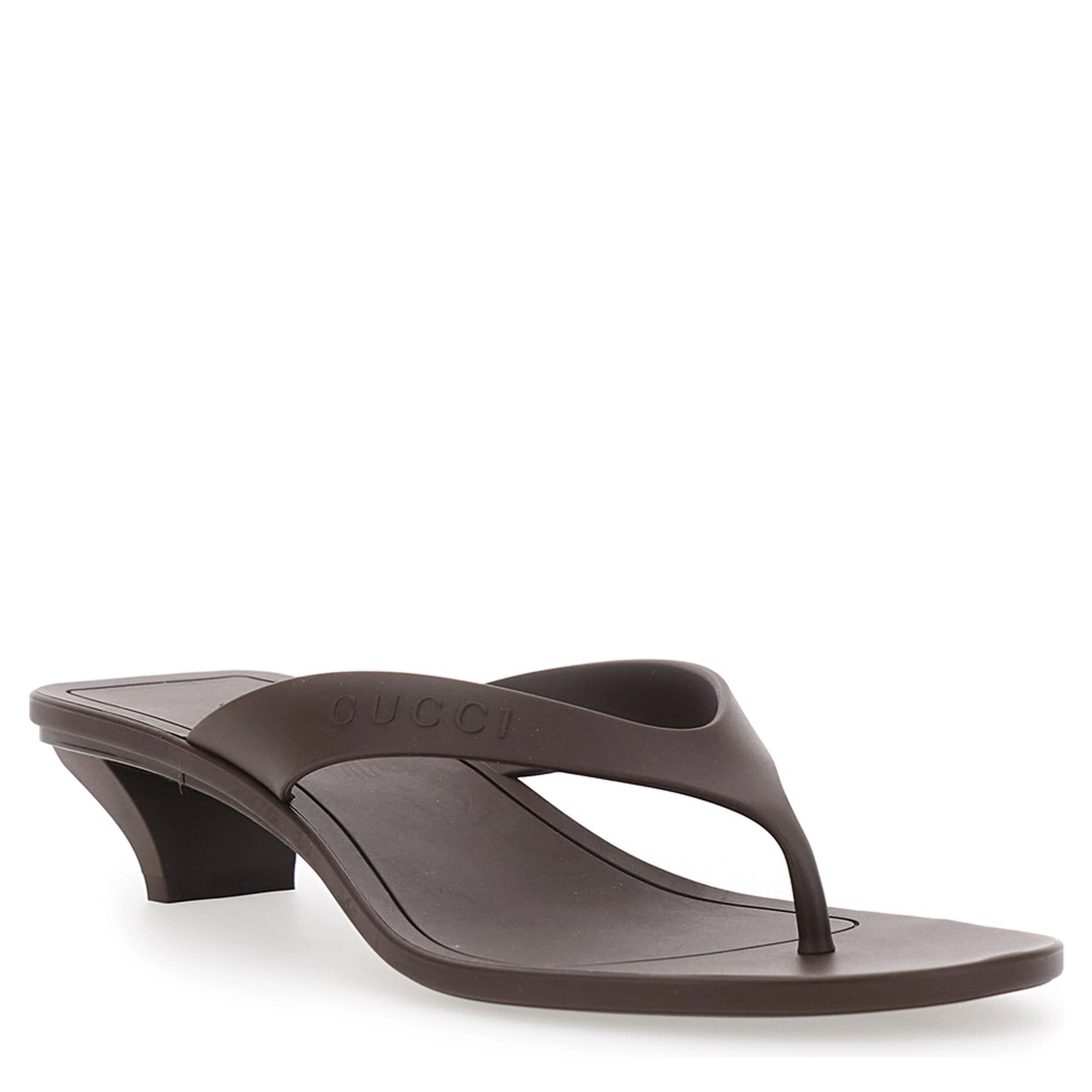Vittoria Brown Heeled Sandals with Embossed Logo in Rubber for Women