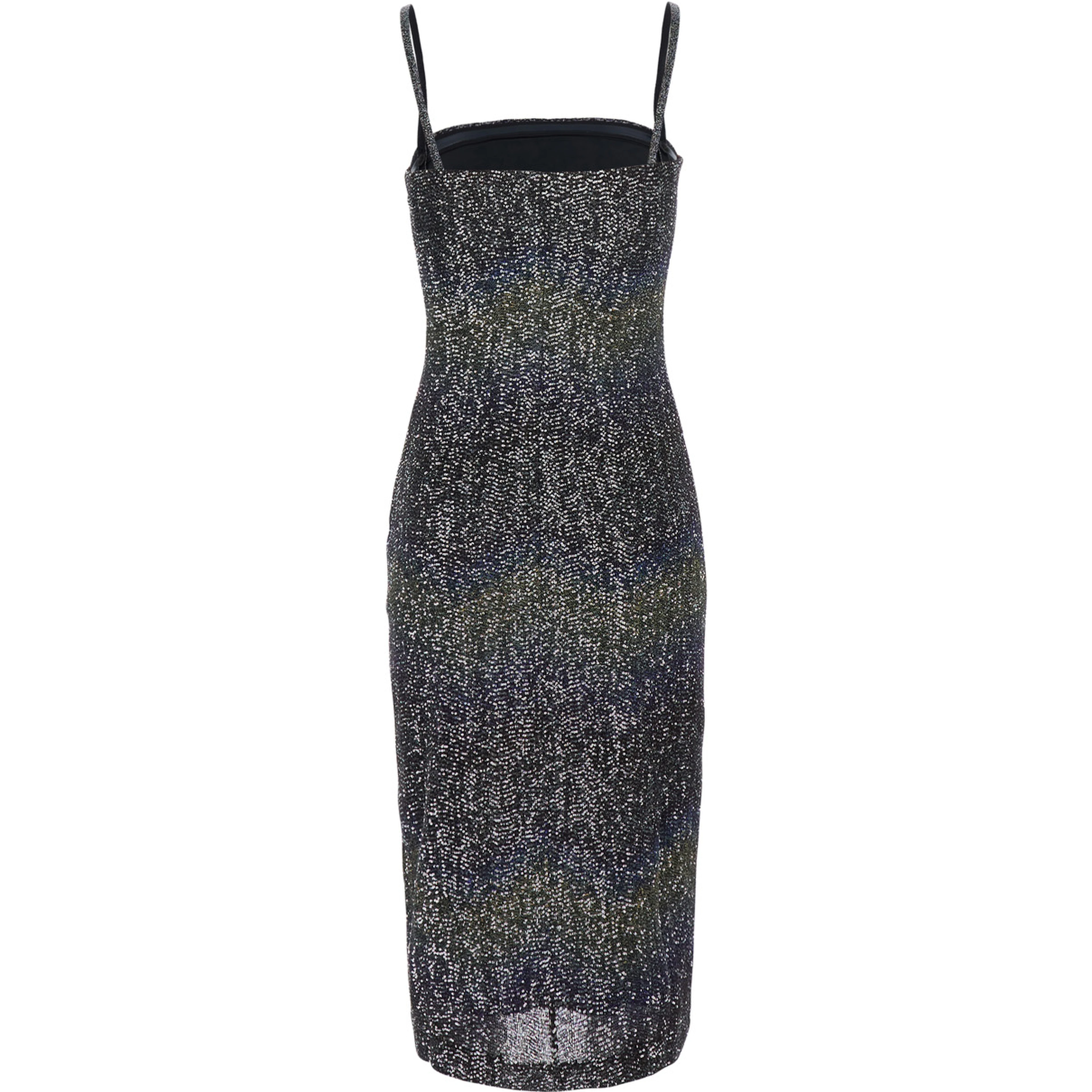 Multicolor Midi Dress with Spaghetti Straps and  All-Over Sequins ZigZag Motif in Tech Fabric for Women