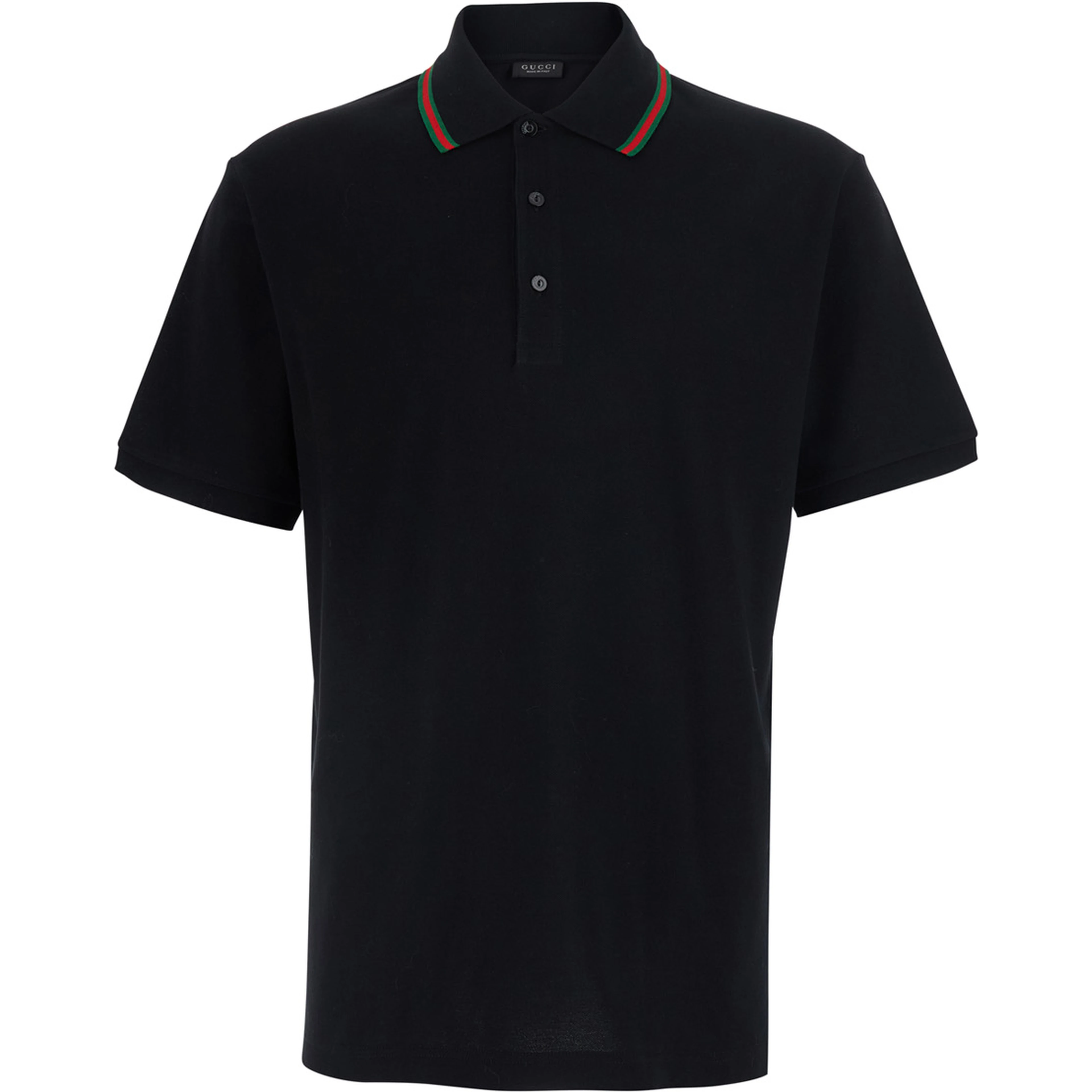 Black Polo Shirt with Web Collar and Short Sleeves in Cotton for Men