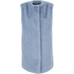 Blue fur with round collar in Faux fur Woman