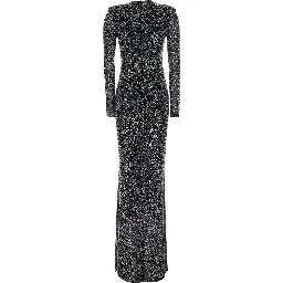 Kaira black Long dress with all-over applied rhinestones in fabric for women