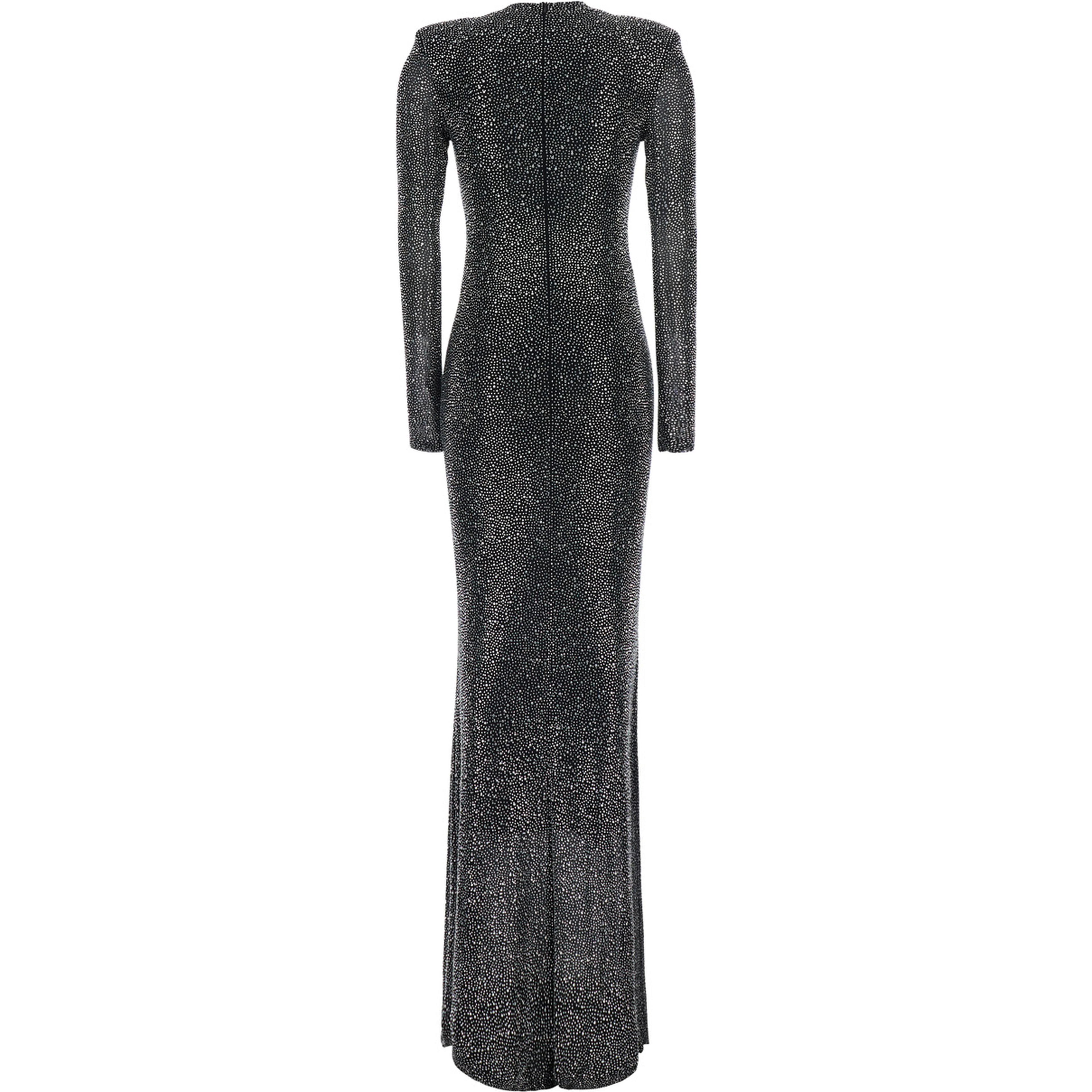 Kaira black Long dress with all-over applied rhinestones in fabric for women