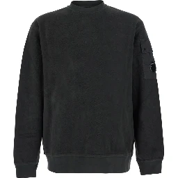 Grey Sweatshirt with round neck and logo patch on the sleeve in cotton for men