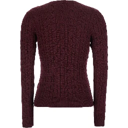 bordeaux Crewneck sweater with cable knit and logo on the front in cotton Blend women